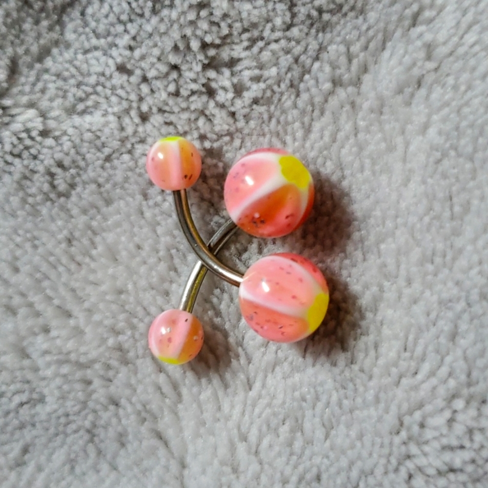 2 new surgical steel and plastic pink and yellow neon belly navel rings